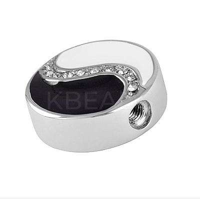 Women's 304 Stainless Steel Rhinestones Flat Round with Yin-yang Memorial Urn Necklace for Ashes PW-WG1E4F5-01-1