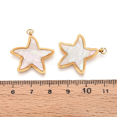 304 Stainless Steel Pave Natural Shell Pendants STAS-N115-22A-G-1