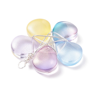 Wire Wrapped Glass Pendants PALLOY-JF01318-01-1