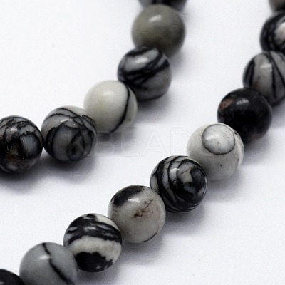 Natural Black Silk Stone/Netstone Beads Strands X-G-I199-11-8mm-1