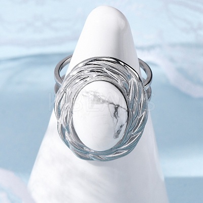 Oval Natural Howlite Finger Rings RJEW-M063-01P-10-1