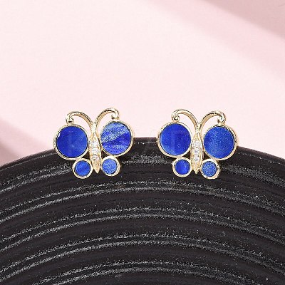 Butterfly Brass Micro Pave Clear Cubic Zirconia Stud Earrings EJEW-C173-01G-1