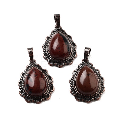 Natural Mahogany Obsidian Teardrop Pendants G-K363-01R-20-1