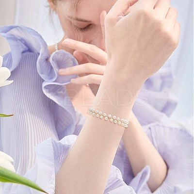 Shell Pearl Round Beaded Charm Bracelet BJEW-TA00219-1