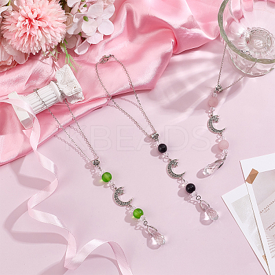 3Pcs Glass Alloy Pendant Decorations HJEW-DR00165-1