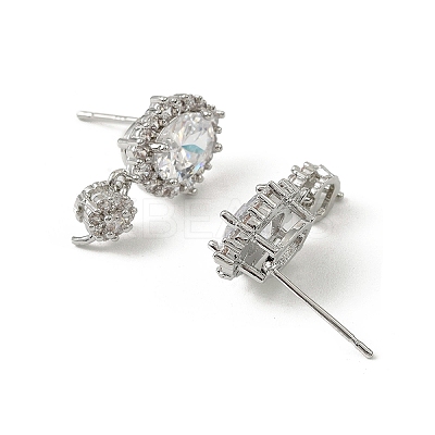 Oval Brass Micro Pave Clear Cubic Zirconia Stud Earring Findings KK-C107-07P-1