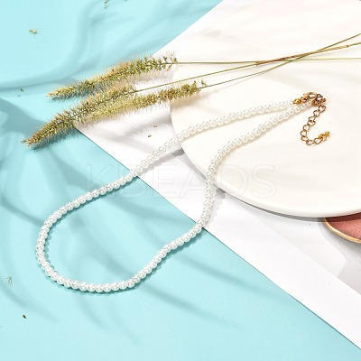 Vintage Painted Round Glass Pearl Beaded Necklace for Girl Women Mother NJEW-JN03665-01-1