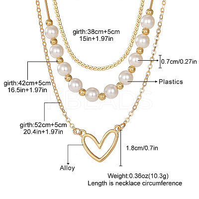 Heart Alloy & Plastic Imitation Pearl 3 Layer Necklaces for Women FS-WGA62EB-01-1
