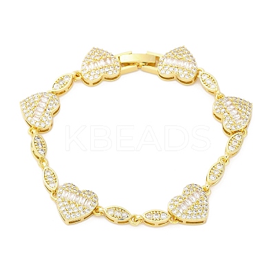 Heart & Horse Eye Brass Micro Pave Clear Cubic Zirconia Link Chain Bracelets for Women BJEW-G740-03G-1