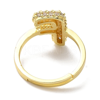 Rack Plating Letter Brass Micro Pave Clear Cubic Zirconia Adjustable Rings for Women KK-S391-03G-F-1