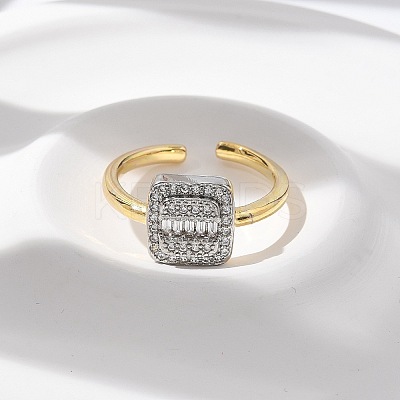 Brass Micro Pave Clear Cubic Zirconia Cuff Rings for Women RJEW-U041-09G-1