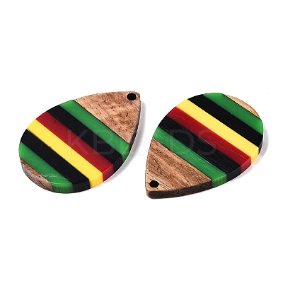 Jamaican Colour Epoxy Resin & Walnut Wood Pendants RESI-N039-122O-1