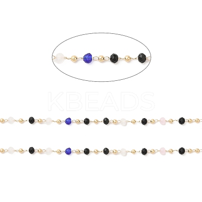 Faceted Rondelle Glass & Round 304 Stainless Steel Beaded Chains CHS-G026-01KCG-02-1