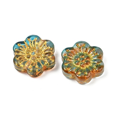 Baking Paint and Golden Metal Enlaced Glass Beads DGLA-T004-09J-1