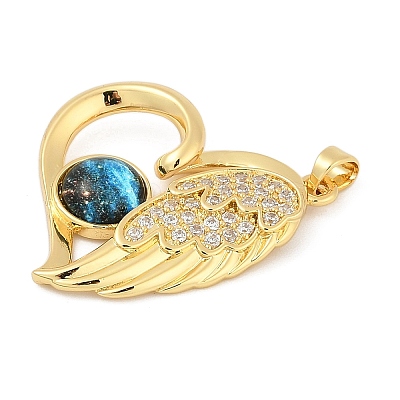 Brass Micro Pave Clear Cubic Zirconia with Glass Pendants KK-G524-01G-07-1