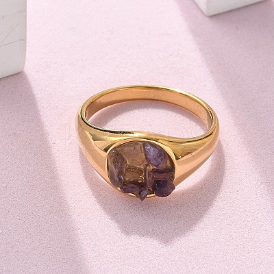 Round Natural Amethyst Chips Finger Rings RJEW-D303-03G-03-1