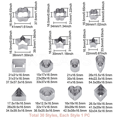 30Pcs 10 Styles Stainless Steel Cookie Cutters DIY-WH0591-098-1