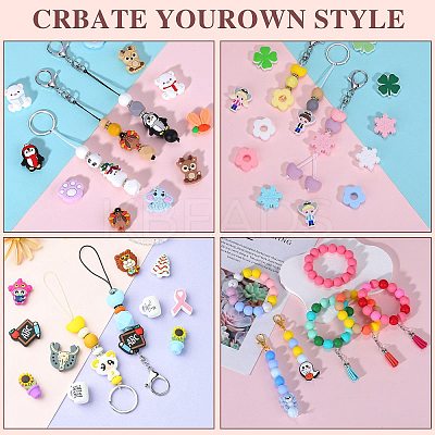 80Pcs 4 Style Round Silicone Focal Beads SIL-SZ0001-22E-1