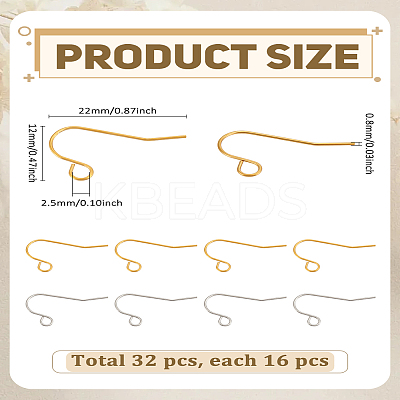 32Pcs 2 Styles 304 Stainless Steel Earring Hook Findings STAS-LP0004-06-1