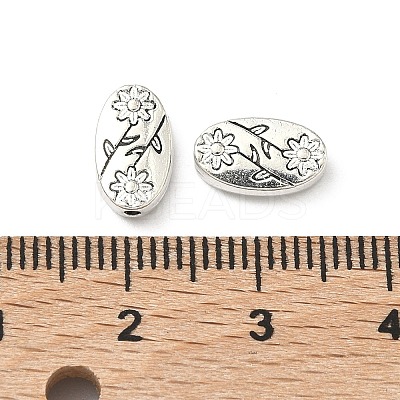 Oval with Flower Tibetan Style Alloy Beads X-TIBEB-1199-AS-LF-1