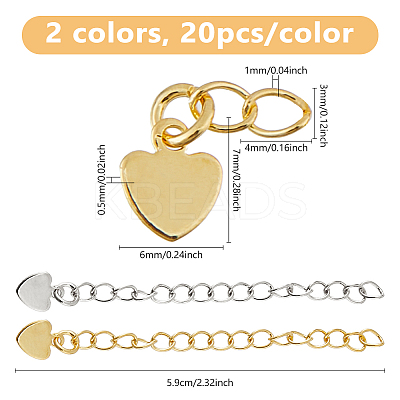 40Pcs 2 Colors Rack Plating Brass Curb Chain Extender KK-DC0004-27-1
