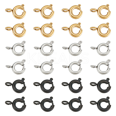 24Pcs 3 Styles Ion Plating(IP) 304 Stainless Steel Spring Ring Clasps STAS-UN0052-58-1