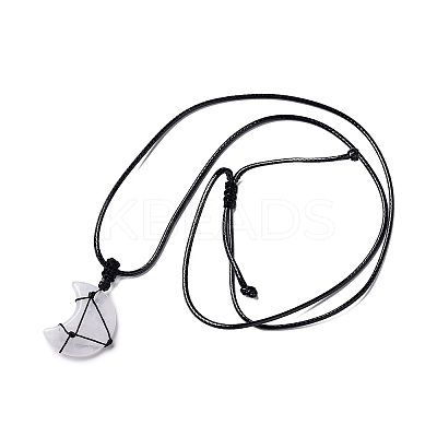 Adjustable Natural Quartz Crystal Moon Pendant Necklace NJEW-B086-02C-1