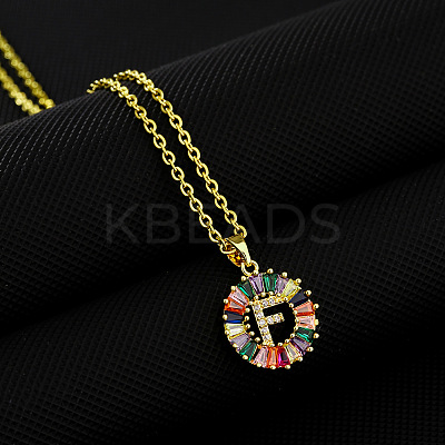 Brass Pave Colorful Cubic Zirconia Initial Ring Pendant Necklaces FS-WGF1437-06-1