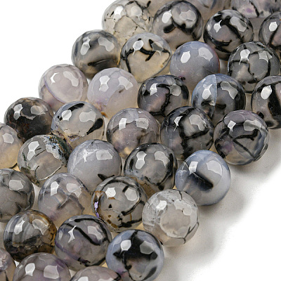 Faceted Natural Dragon Veins Agate Beads Strands G-F447-12mm-L01-1