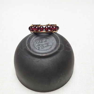 Alloy with Natural Garnet Round Beaded Cuff Rings FS-WG034C3-01-1