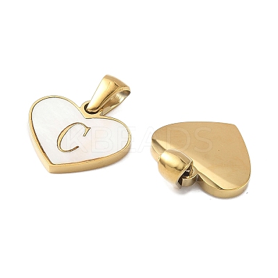 304 Stainless Steel Pave Natural White Shell Heart with Initial Slice Pendants STAS-R168-25G-C-1