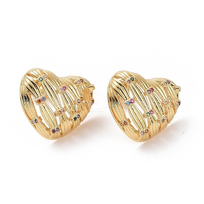 Cubic Zirconia Heart Stud Earrings EJEW-C008-21G-02-1