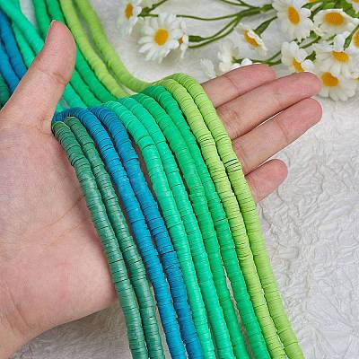 10 Strands 5 Colors Flat Round Handmade Polymer Clay Beads CLAY-SZ0002-02B-1