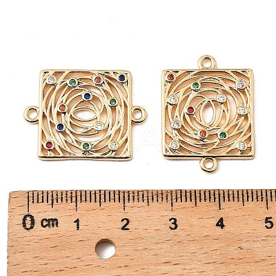 Brass Micro Pave Colorful Cubic Zirconia Hollow Connector Charms KK-K351-58B-G-1