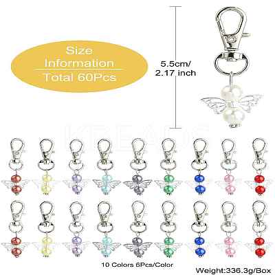 60Pcs 10 Colors Angel Acrylic & Alloy Pendant Decorations HJEW-CJ00064-1