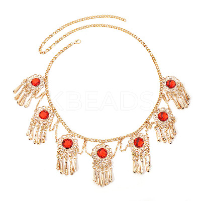 Alloy Cubic Zirconia Flower Tassel Bell Chain Belts for Women AJEW-D300-01G-1