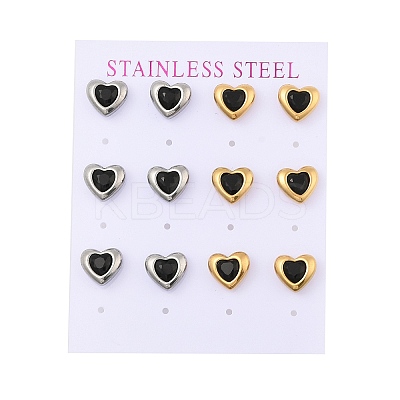 Ion Plating(IP) 304 Stainless Steel Heart Stud Earrings EJEW-C099-13PG-03-1