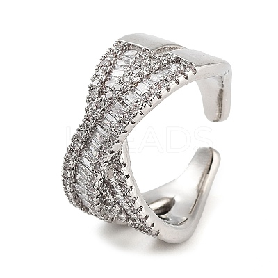 Rack Plating Brass Micro Pave Cubic Zirconia Open Cuff Rings RJEW-C080-09P-1