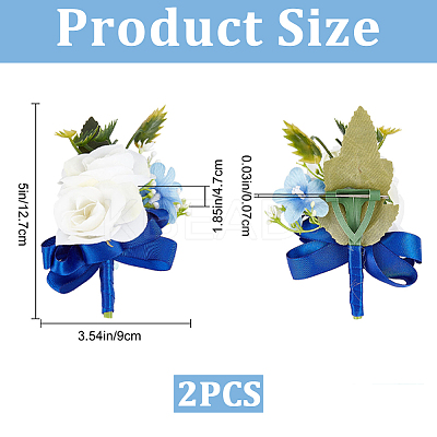 2Pcs Silk Cloth Flower Boutonniere Brooch JEWB-CP0001-42-1