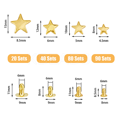 230 Sets 4 Sizes Star Shape Iron Garment Rivets FIND-FH0008-62-1