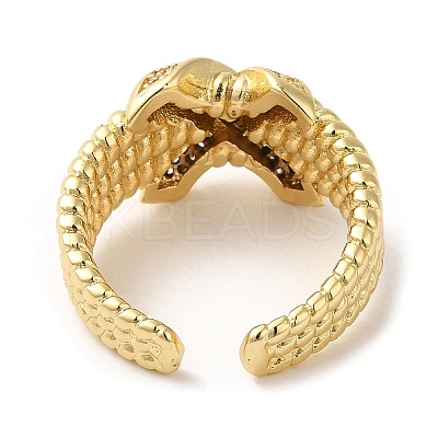 Rack Plating Real 18K Gold Plated Brass Criss Cross Open Cuff Rings RJEW-B048-06G-1