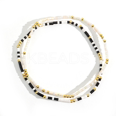 2Pcs Bohemian Style Glass Seed Beaded Stretch Bracelet Set with Brass Beads HV2653-1