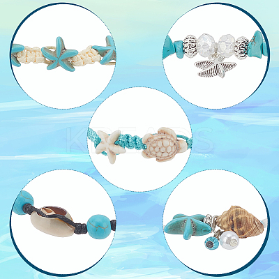 10Pcs 10 Style Synthetic Turquoise & Natural Shell & Seed Braided Bead Bracelet & Anklet AJEW-AN0007-10-1