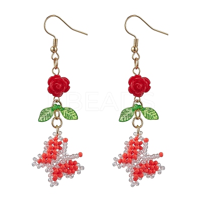 Glass Seed Beads Butterfly Dangle Earrings EJEW-MZ00347-1