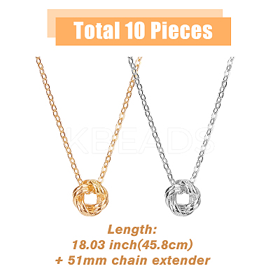 10Pcs 5 Style 304 Stainless Steel Ring Knot Pendant Necklaces Set for Women NJEW-FI0001-23-1