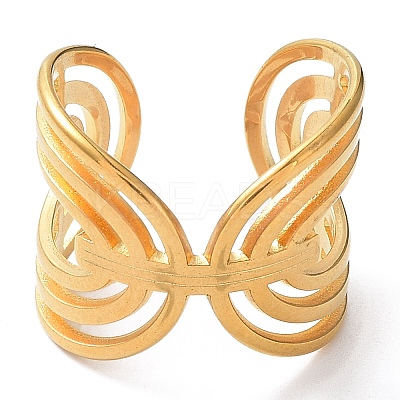 Ion Plating(IP) 304 Stainless Steel Hollow Open Cuff Rings RJEW-D006-04G-1