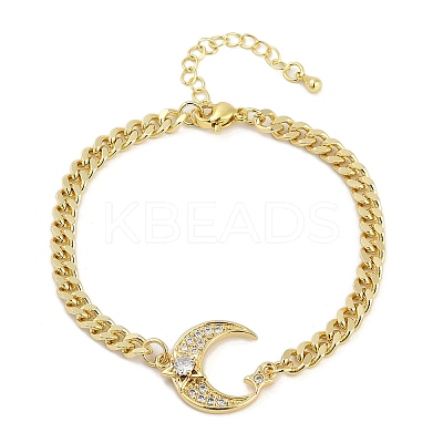 Brass Micro Pave Clear Cubic Zirconia Charm Bracelets BJEW-M050-01G-02-1