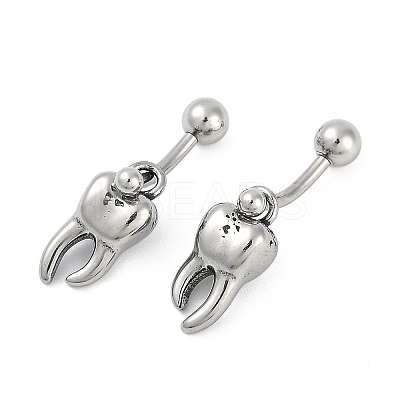Tooth 316 Surgical Stainless Steel Dangle Belly Button Rings EJEW-G416-13AS-1