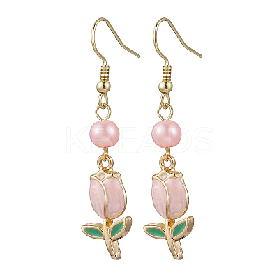 Valentine's Day Alloy Enamel Flower Dangle Earrings EJEW-JE06273-02-1