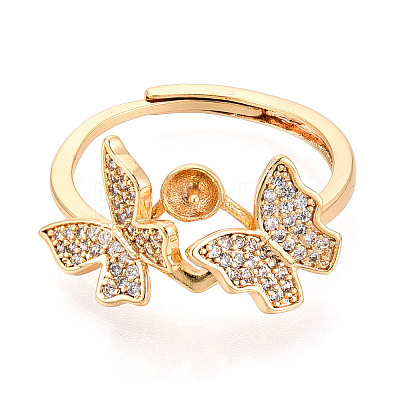 Butterfly Brass Micro Pave Clear Cubic Zirconia Cup Peg Ring Settings KK-T076-20G-1